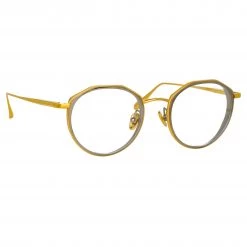 LINDA FARROW (U.K.) Cesar Angular Optical Frame In Yellow Gold And White Gold Women's