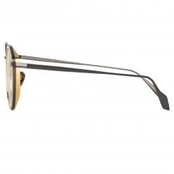 LINDA FARROW (U.K.) Cesar Angular Optical Frame In Nickel And Yellow Gold