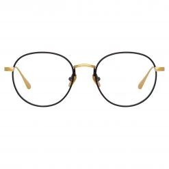 LINDA FARROW (U.K.) Anton Oval Optical Frame In Yellow Gold And Black Women's