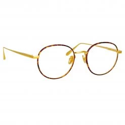 LINDA FARROW (U.K.) Women's Anton Oval Optical Frame In Yellow Gold And Tortoiseshell