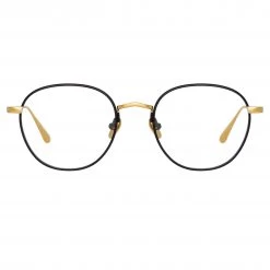 LINDA FARROW (U.K.) Jules Oval Optical Frame In Yellow Gold And Black