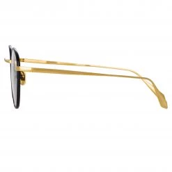 LINDA FARROW (U.K.) Jules Oval Optical Frame In Yellow Gold And Black