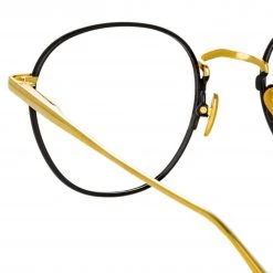 LINDA FARROW (U.K.) Jules Oval Optical Frame In Yellow Gold And Black