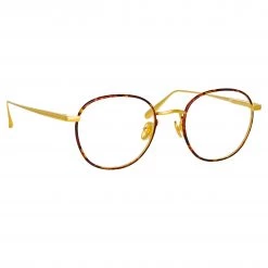LINDA FARROW (U.K.) Jules Oval Optical Frame In Yellow Gold And Tortoiseshell Women's