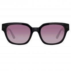 LINDA FARROW (U.K.) Deni D-Frame Sunglasses In Black And Plum Lenses