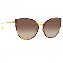 LINDA FARROW (U.K.) Silvie Cat Eye Sunglasses In Tortoiseshell