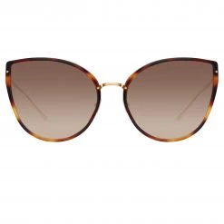 LINDA FARROW (U.K.) Silvie Cat Eye Sunglasses In Tortoiseshell