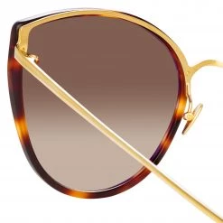 LINDA FARROW (U.K.) Silvie Cat Eye Sunglasses In Tortoiseshell