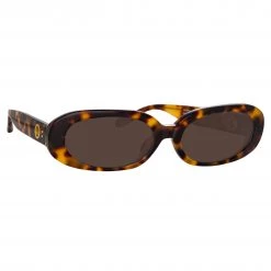 LINDA FARROW (U.K.) Cara Oval Sunglasses In Tortoiseshell