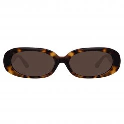 LINDA FARROW (U.K.) Cara Oval Sunglasses In Tortoiseshell
