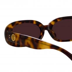 LINDA FARROW (U.K.) Cara Oval Sunglasses In Tortoiseshell