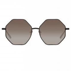 LINDA FARROW (U.K.) Lianas Hexagon Sunglasses In Black Women's