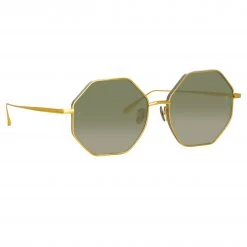 LINDA FARROW (U.K.) Lianas Hexagon Sunglasses In Yellow Gold Women's