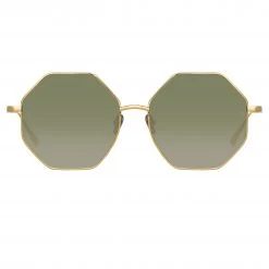 LINDA FARROW (U.K.) Lianas Hexagon Sunglasses In Yellow Gold Women's