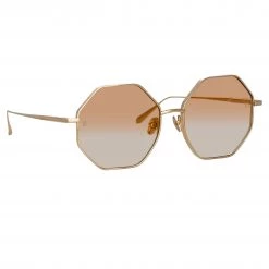 LINDA FARROW (U.K.) Lianas Hexagon Sunglasses In Light Gold Women's