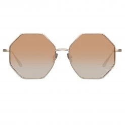 LINDA FARROW (U.K.) Lianas Hexagon Sunglasses In Light Gold Women's