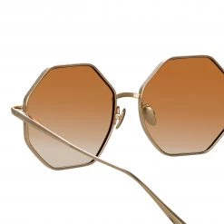 LINDA FARROW (U.K.) Lianas Hexagon Sunglasses In Light Gold Women's