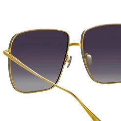 LINDA FARROW (U.K.) Andoa Squared Sunglasses In Yellow Gold Women's