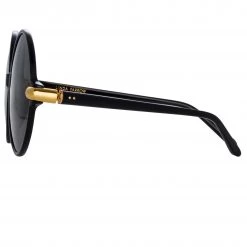 LINDA FARROW (U.K.) Victoria Round Sunglasses In Black