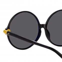 LINDA FARROW (U.K.) Victoria Round Sunglasses In Black