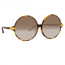 LINDA FARROW (U.K.) Victoria Round Sunglasses In Tortoiseshell Women's