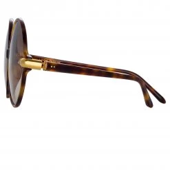 LINDA FARROW (U.K.) Victoria Round Sunglasses In Tortoiseshell Women's
