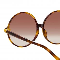 LINDA FARROW (U.K.) Victoria Round Sunglasses In Tortoiseshell Women's