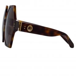 LINDA FARROW (U.K.) Bora Hexagon Sunglasses In Tortoiseshell Women's