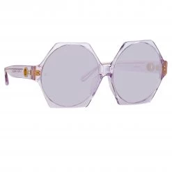 LINDA FARROW (U.K.) Bora Hexagon Sunglasses In Lilac