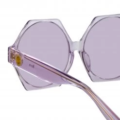 LINDA FARROW (U.K.) Bora Hexagon Sunglasses In Lilac