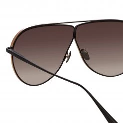 LINDA FARROW (U.K.) Women's Hura Aviator Sunglasses In Black 7 LINDA FARROW (U.K.) Women's Hura Aviator Sunglasses In Black