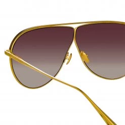LINDA FARROW (U.K.) Women's Hura Aviator Sunglasses In Yellow Gold