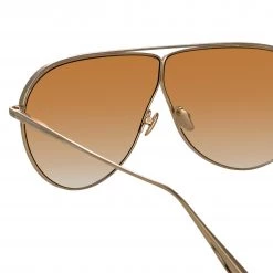 LINDA FARROW (U.K.) Women's Hura Aviator Sunglasses In Light Gold