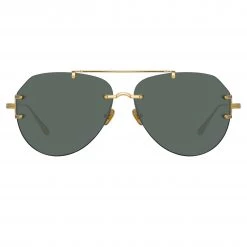 LINDA FARROW (U.K.) Duit Aviator Sunglasses In Yellow Gold Women's