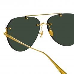 LINDA FARROW (U.K.) Duit Aviator Sunglasses In Yellow Gold Women's