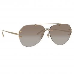LINDA FARROW (U.K.) Duit Aviator Sunglasses In Light Gold
