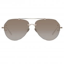 LINDA FARROW (U.K.) Duit Aviator Sunglasses In Light Gold