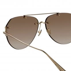 LINDA FARROW (U.K.) Duit Aviator Sunglasses In Light Gold