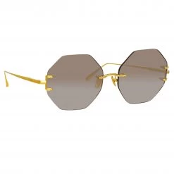 LINDA FARROW (U.K.) Women's Arua Hexagon Sunglasses In Yellow Gold