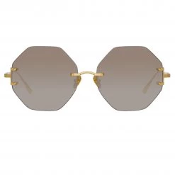 LINDA FARROW (U.K.) Women's Arua Hexagon Sunglasses In Yellow Gold