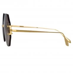 LINDA FARROW (U.K.) Women's Arua Hexagon Sunglasses In Yellow Gold