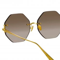 LINDA FARROW (U.K.) Women's Arua Hexagon Sunglasses In Yellow Gold