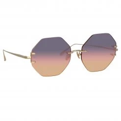 LINDA FARROW (U.K.) Arua Hexagon Sunglasses In Light Gold Women's