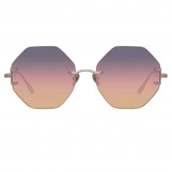 LINDA FARROW (U.K.) Arua Hexagon Sunglasses In Light Gold Women's