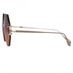 LINDA FARROW (U.K.) Arua Hexagon Sunglasses In Light Gold Women's