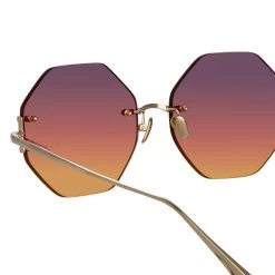 LINDA FARROW (U.K.) Arua Hexagon Sunglasses In Light Gold Women's