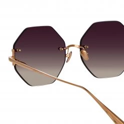 LINDA FARROW (U.K.) Women's Arua Hexagon Sunglasses In Rose Gold