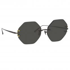 LINDA FARROW (U.K.) Arua Hexagon Sunglasses In Nickel Women's