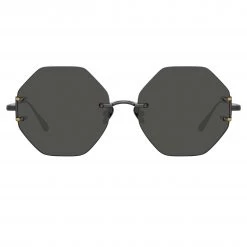 LINDA FARROW (U.K.) Arua Hexagon Sunglasses In Nickel Women's