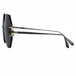 LINDA FARROW (U.K.) Arua Hexagon Sunglasses In Nickel Women's